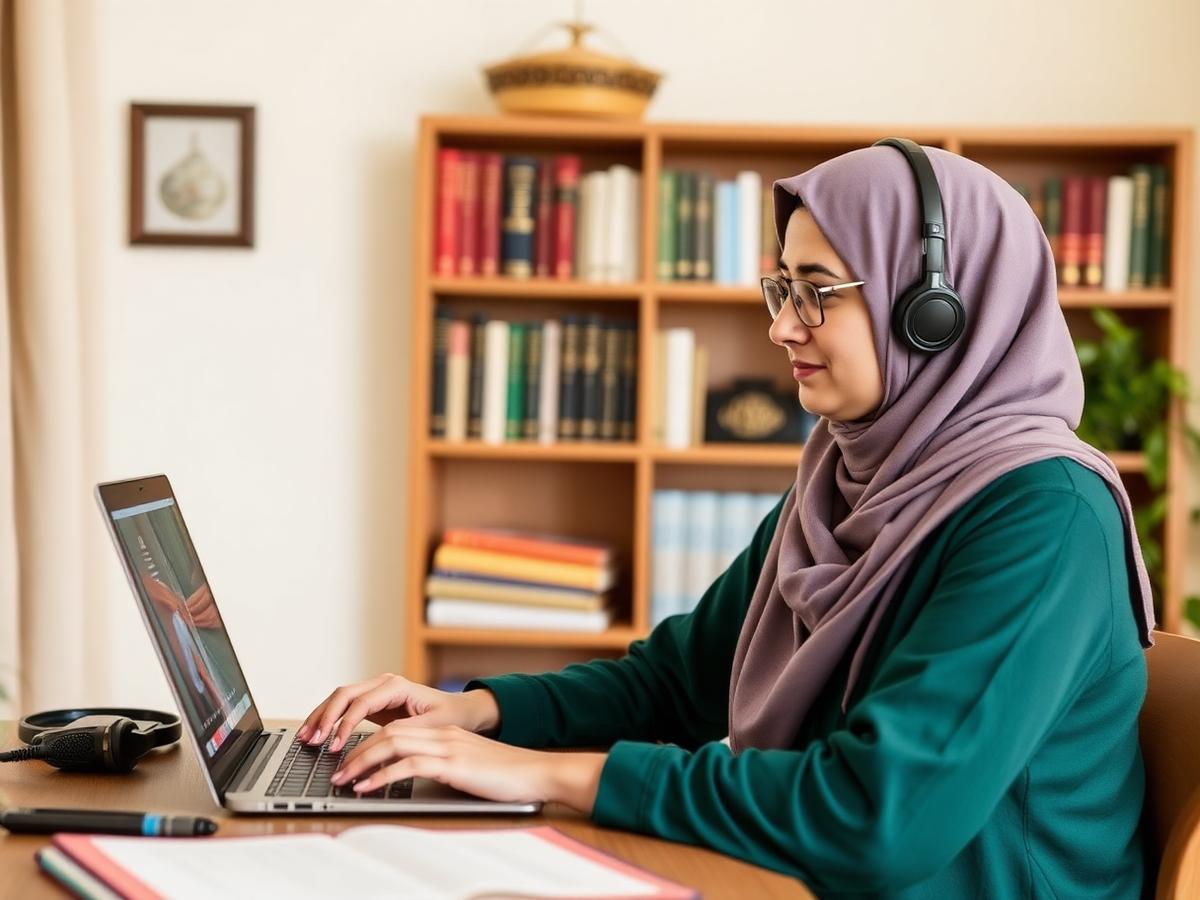 Female tutor conducting live online class